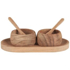 Drewniana taca z dwoma miseczkami i łyżeczkami IB Laursen