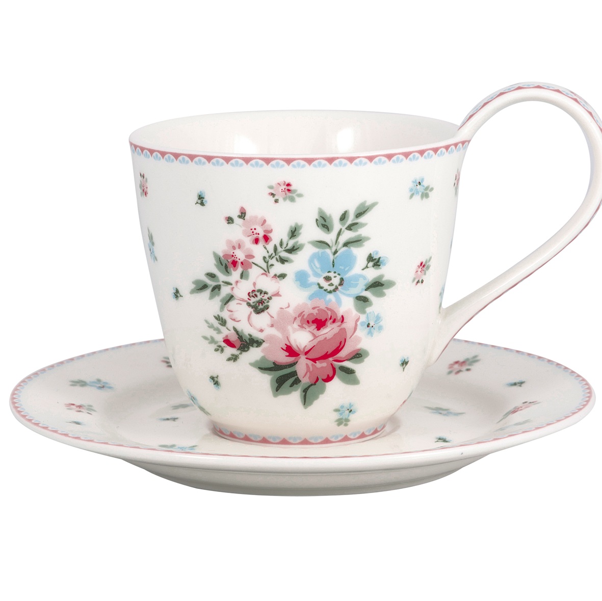 Porcelanowa filiżanka ze spodeczkiem Clara White Green Gate